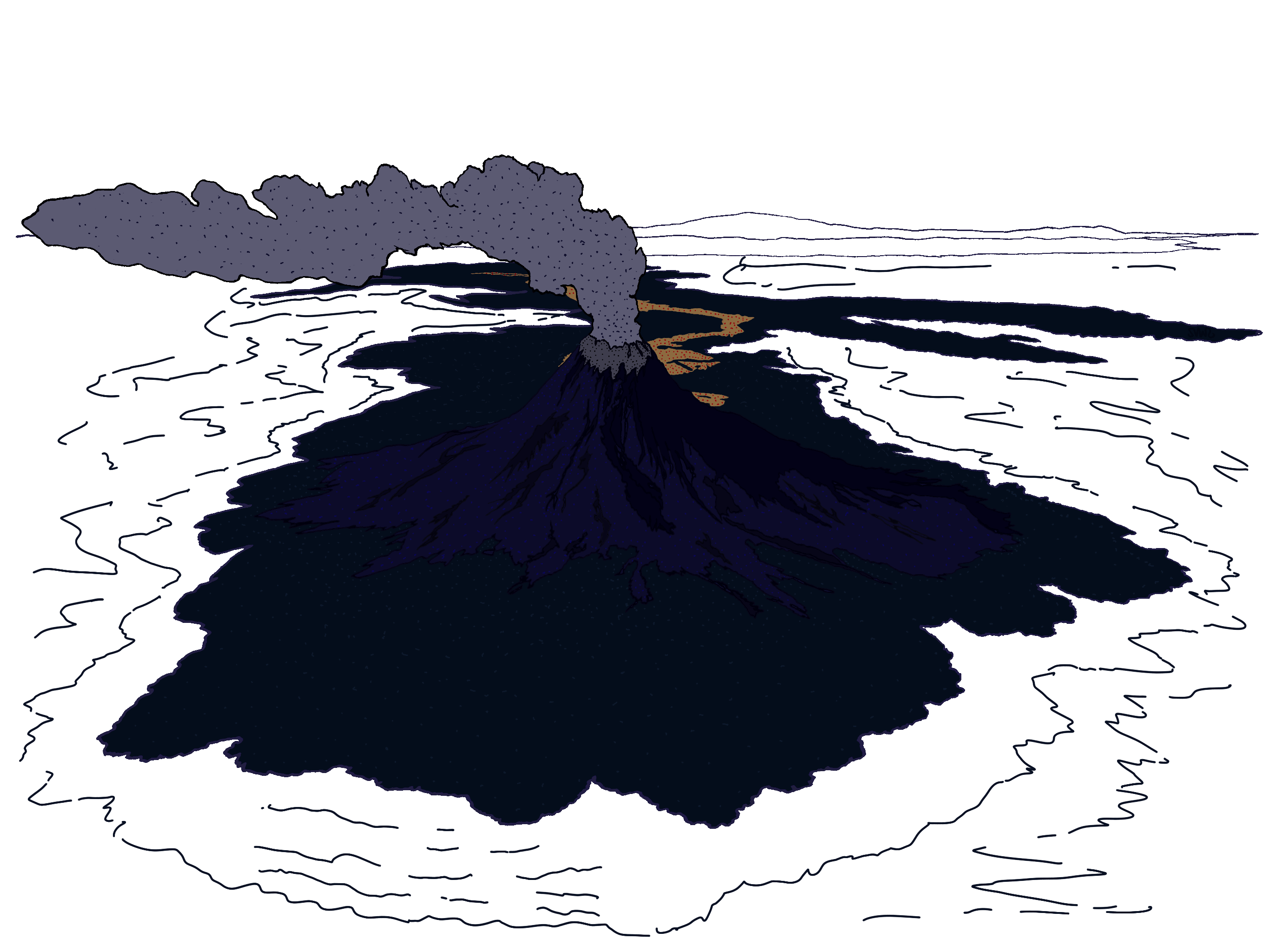 A volcano with a dark background